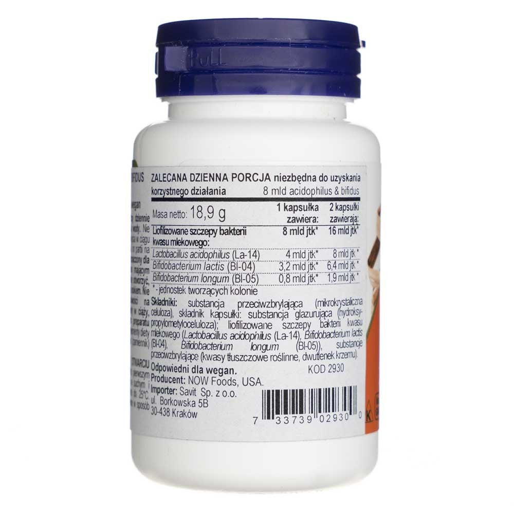 Now Foods Acidophilus un Bifidus 8 miljardi KVV - 60 kapsulas