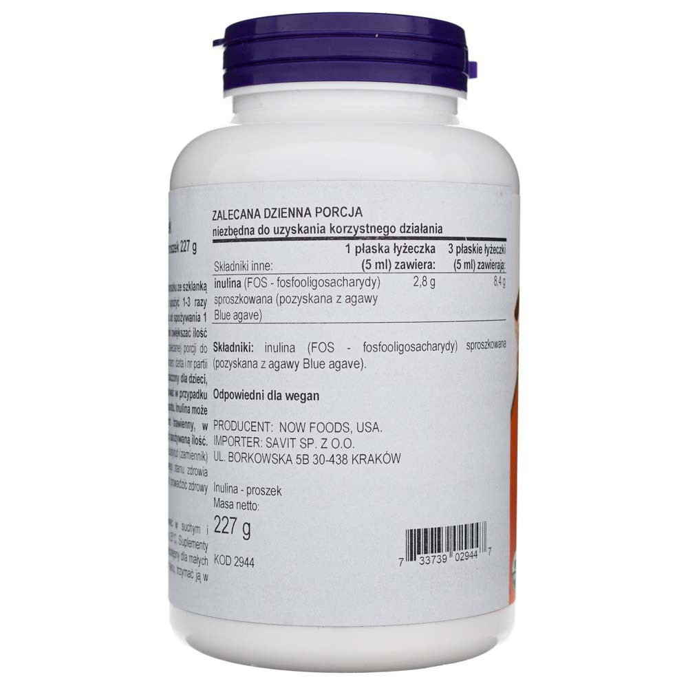Now Foods Inulīns, tīrs pulveris, organisks - 227 g