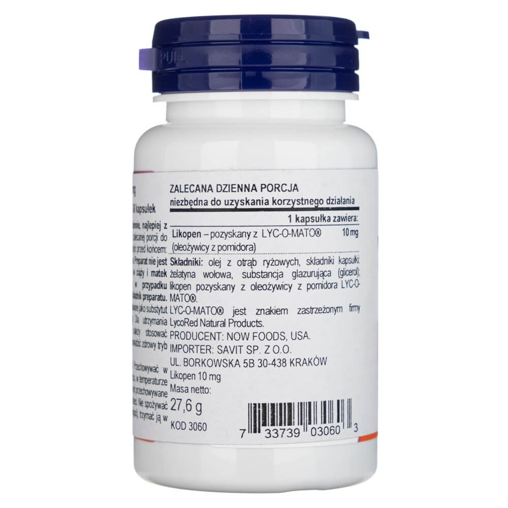 Now Foods likopēns 10 mg – 60 mīkstās kapsulas