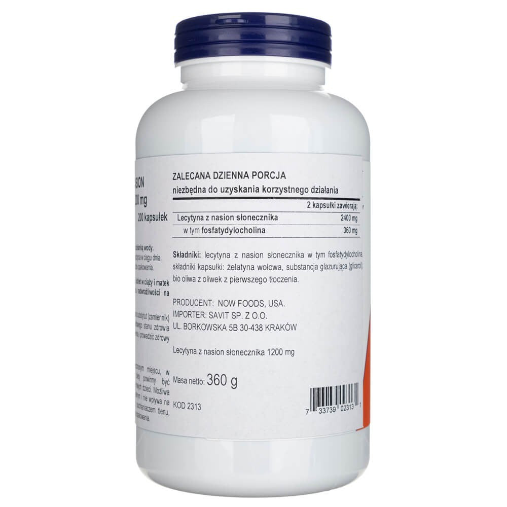 Now Foods saulespuķu lecitīns 1200 mg - 200 kapsulas
