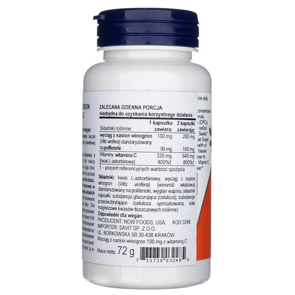 Now Foods vīnogu sēklas 100 mg - 100 kapsulas