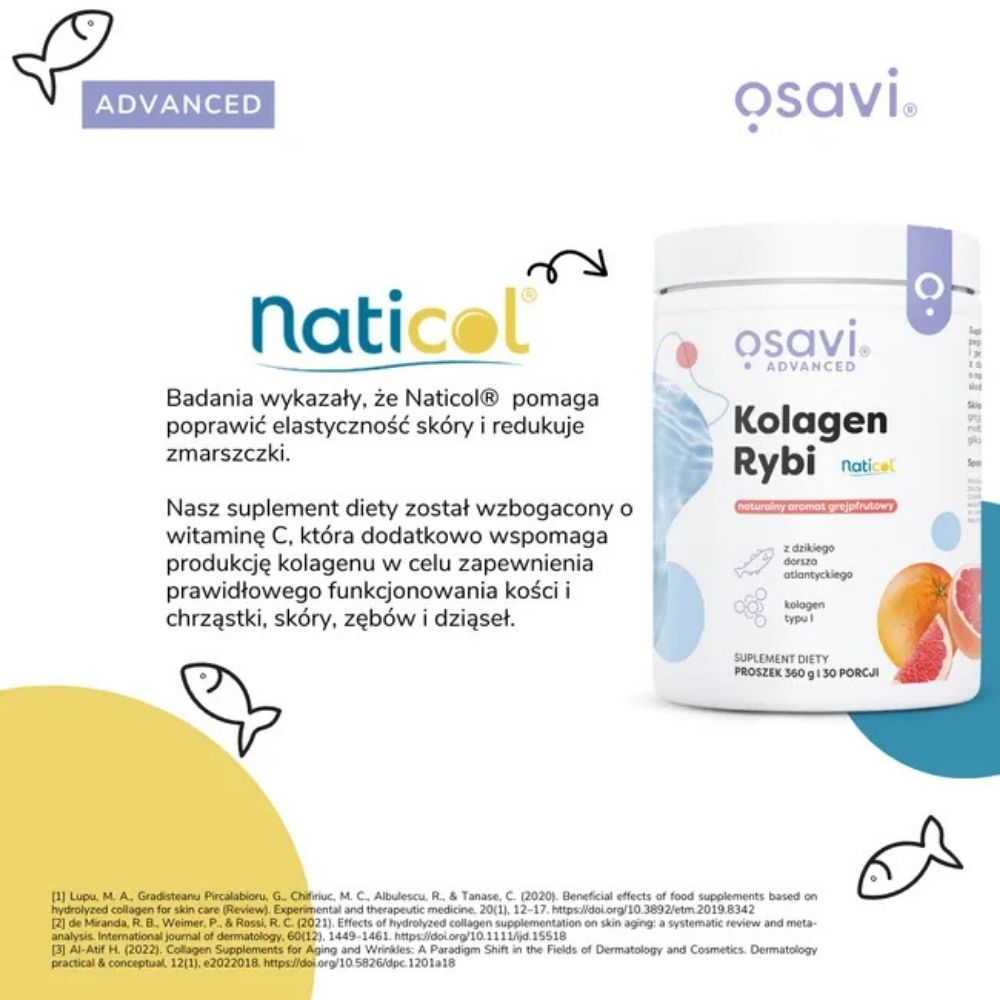 Osavi Naticol® laukinės menkės žuvų kolagenas, citrina - 360 g - Magnis.lt