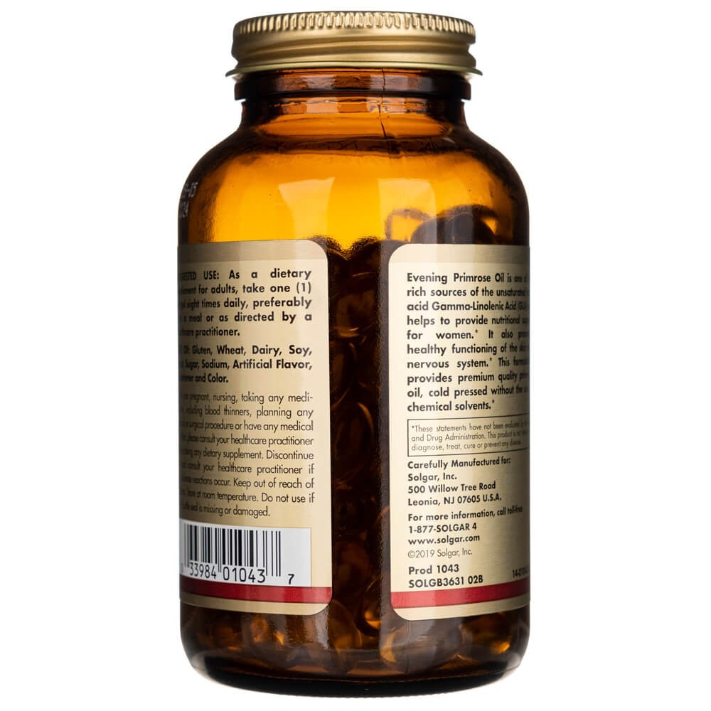 Solgar naktinės žvakės aliejus 500 mg - 180 mīksto kapsulu