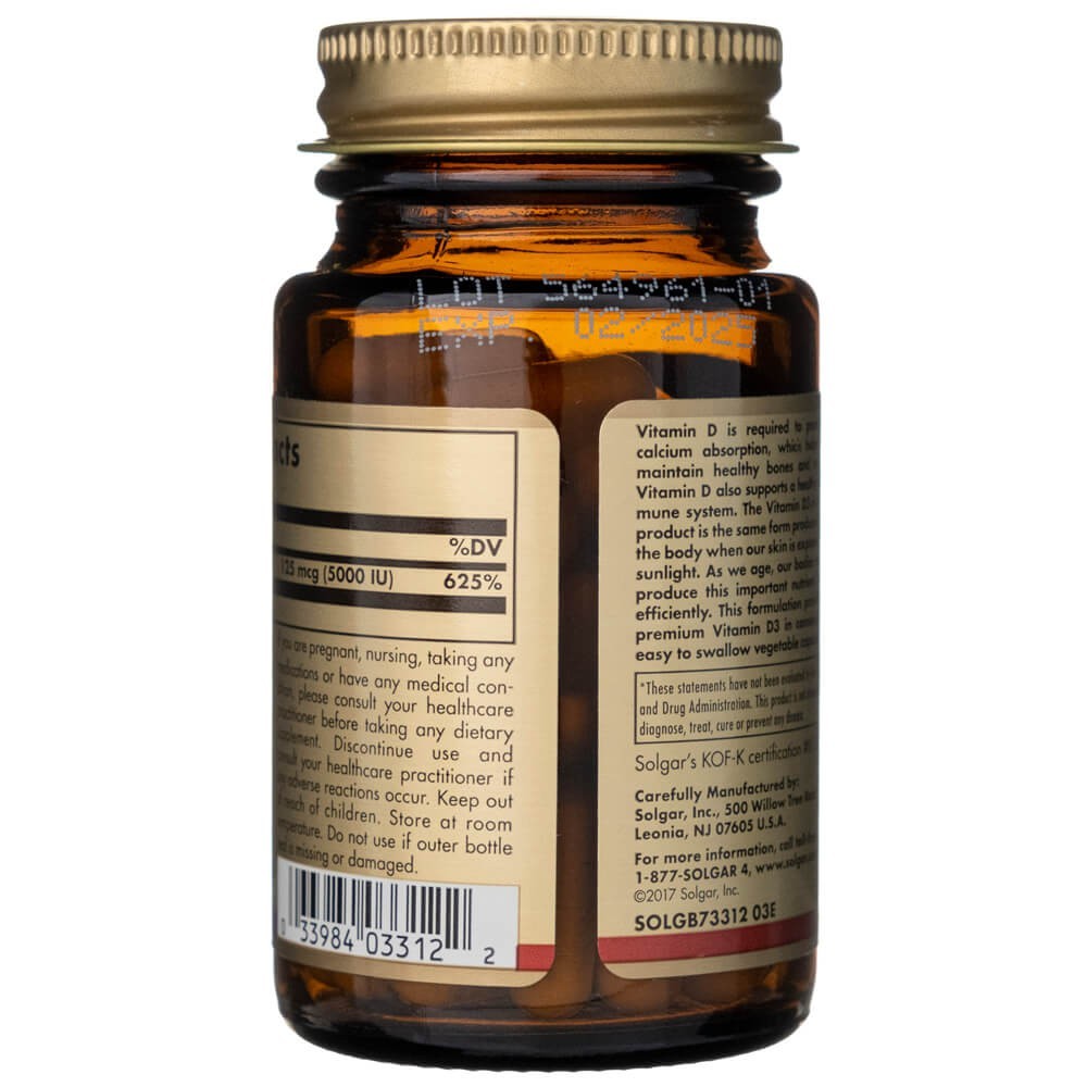 Solgar vitamīns D3 125 µg (5000 SV) – 60 kapsulas