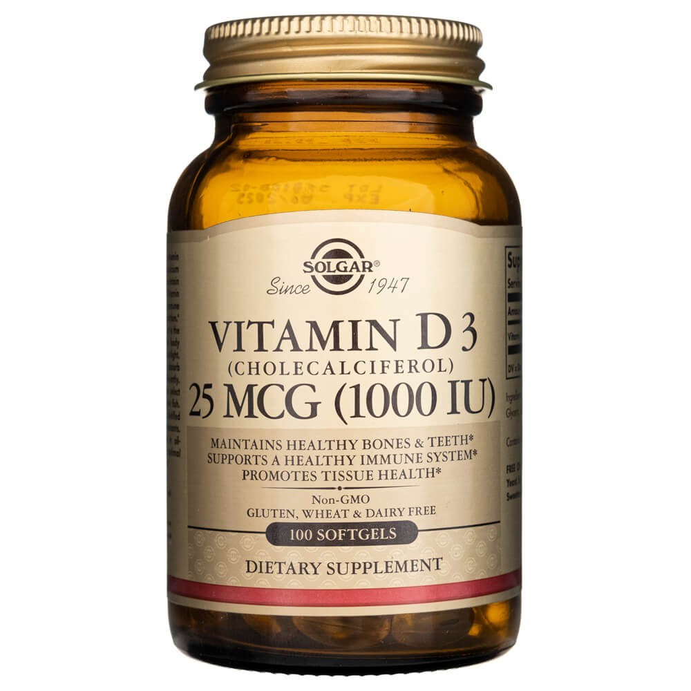 Solgar vitaminas D3 25 mcg (1000 TV) - 100 minkštųjų gelių - Magnis.lt