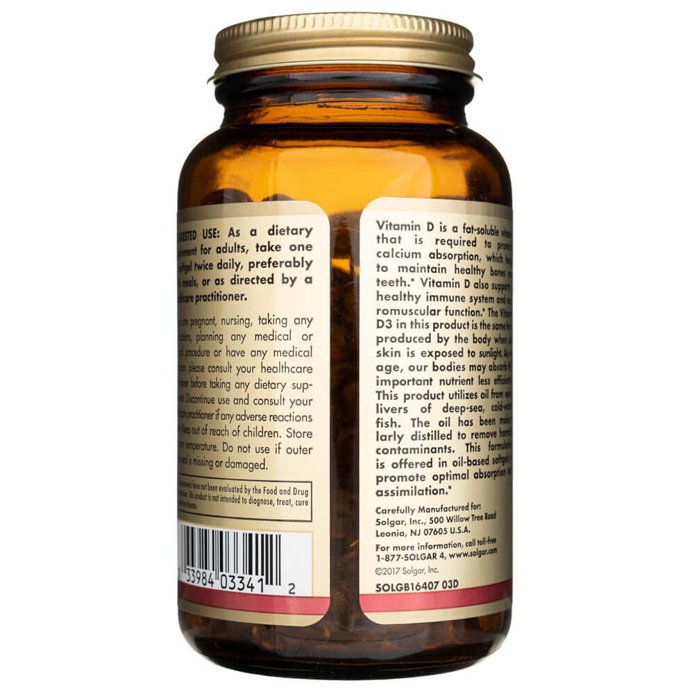 Solgar vitaminas D3 25 mcg (1000 TV) - 250 minkštųjų gelių - Magnis.lt