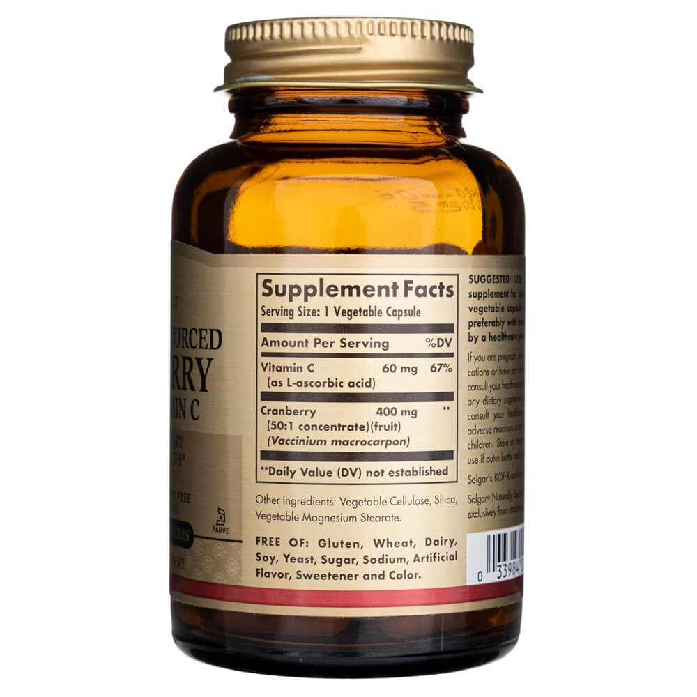 Solgar dabīgās dzērvenes ar C vitamīnu – 60 kapsulas