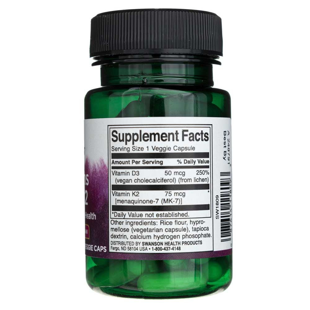 Swanson vitamīni D3 un K2 - 60 kapsulas