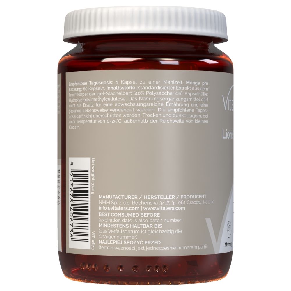 Vitaler's Lion's Mane 500 mg - 60 kapsulas