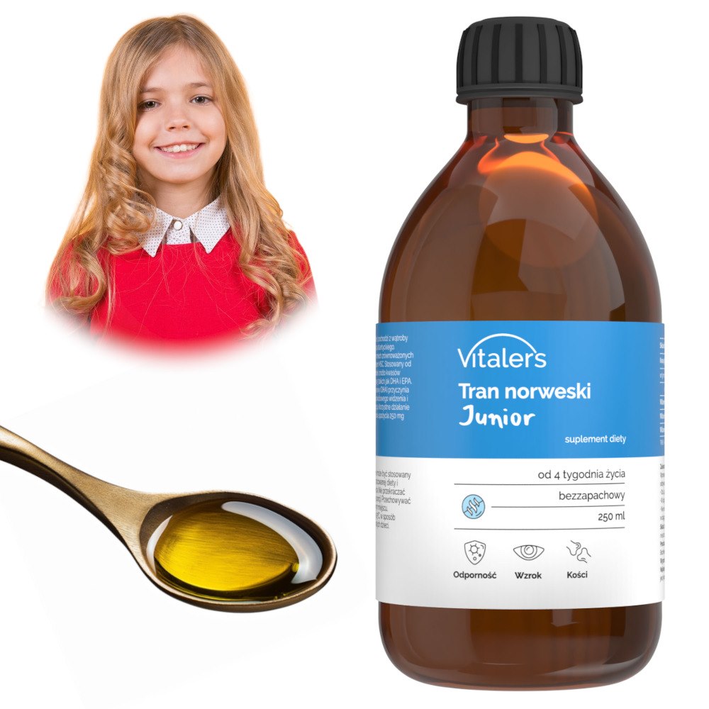 Vitaler's Junior Omega-3 menkių kepenų aliejus iš Norvegijos 1200 mg - 250 ml