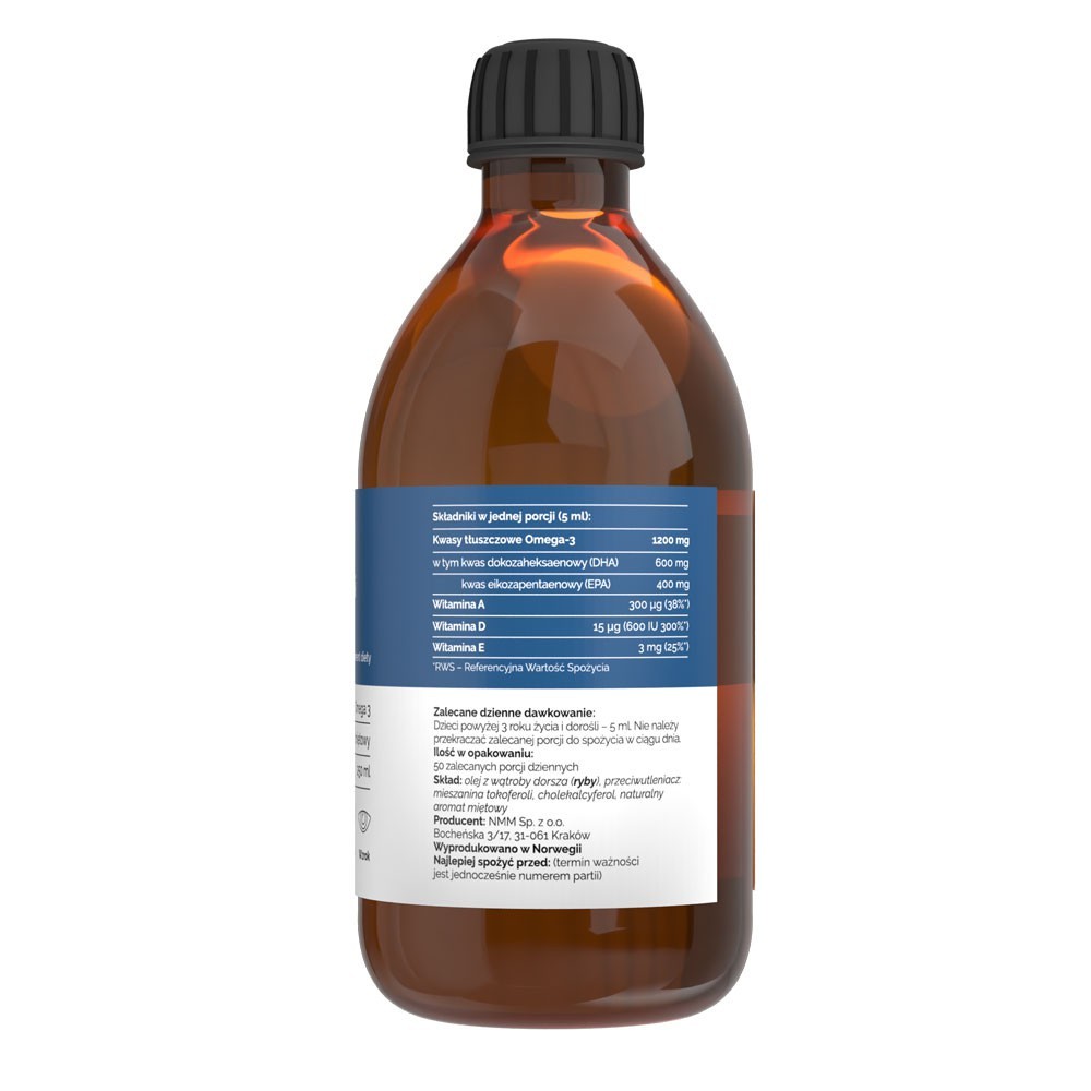 Vitaler's Omega-3 Norvēģijas mencu aknu eļļa, ar piparmētru garšu, 1200 mg - 250 ml