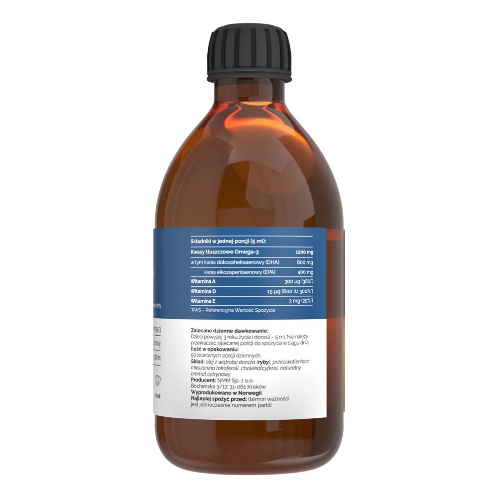 Vitaler's Omega-3 Norvēģijas mencu aknu eļļa, citronu garša, 1200 mg - 250 ml
