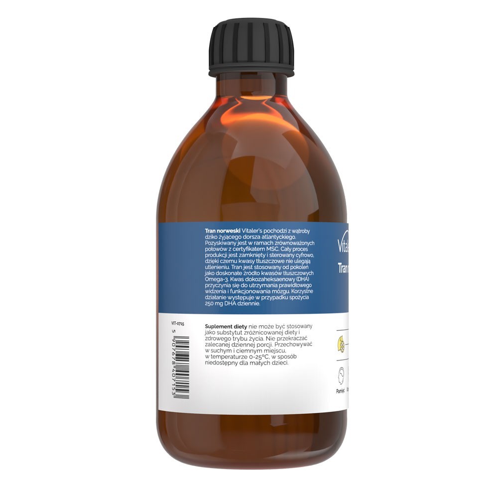 Vitaler's Omega-3 Norvēģijas mencu aknu eļļa, citronu garša, 1200 mg - 250 ml