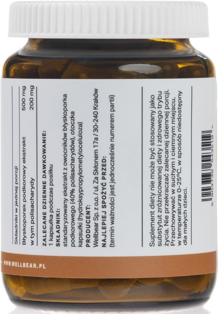 Wellbear Chaga (subkortikālais glosofors) 500 mg - 60 kapsulas