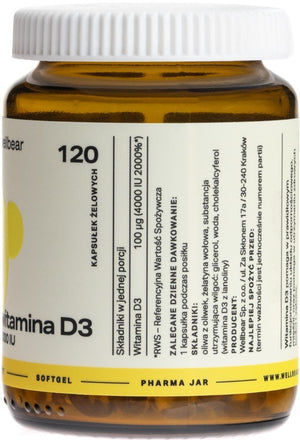Wellbear D3 vitamīns 4000 SV mīkstās kapsulas – 120 želejas kapsulas