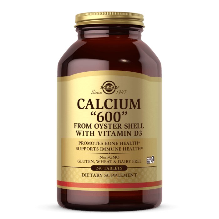 Solgar kalcijs 600" no austeru čaumalām ar D3 vitamīnu – kalcijs no austeru čaumalām 240 tabletes