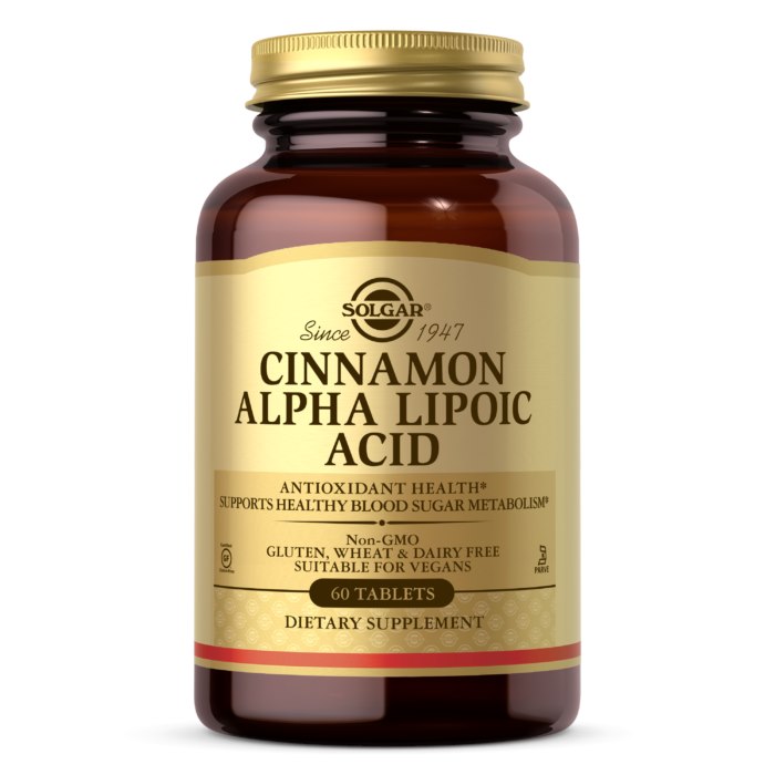 Solgar Cinnamon Alpha Lipoic Acid – kanēļa alfa liposkābe 60 tabletes
