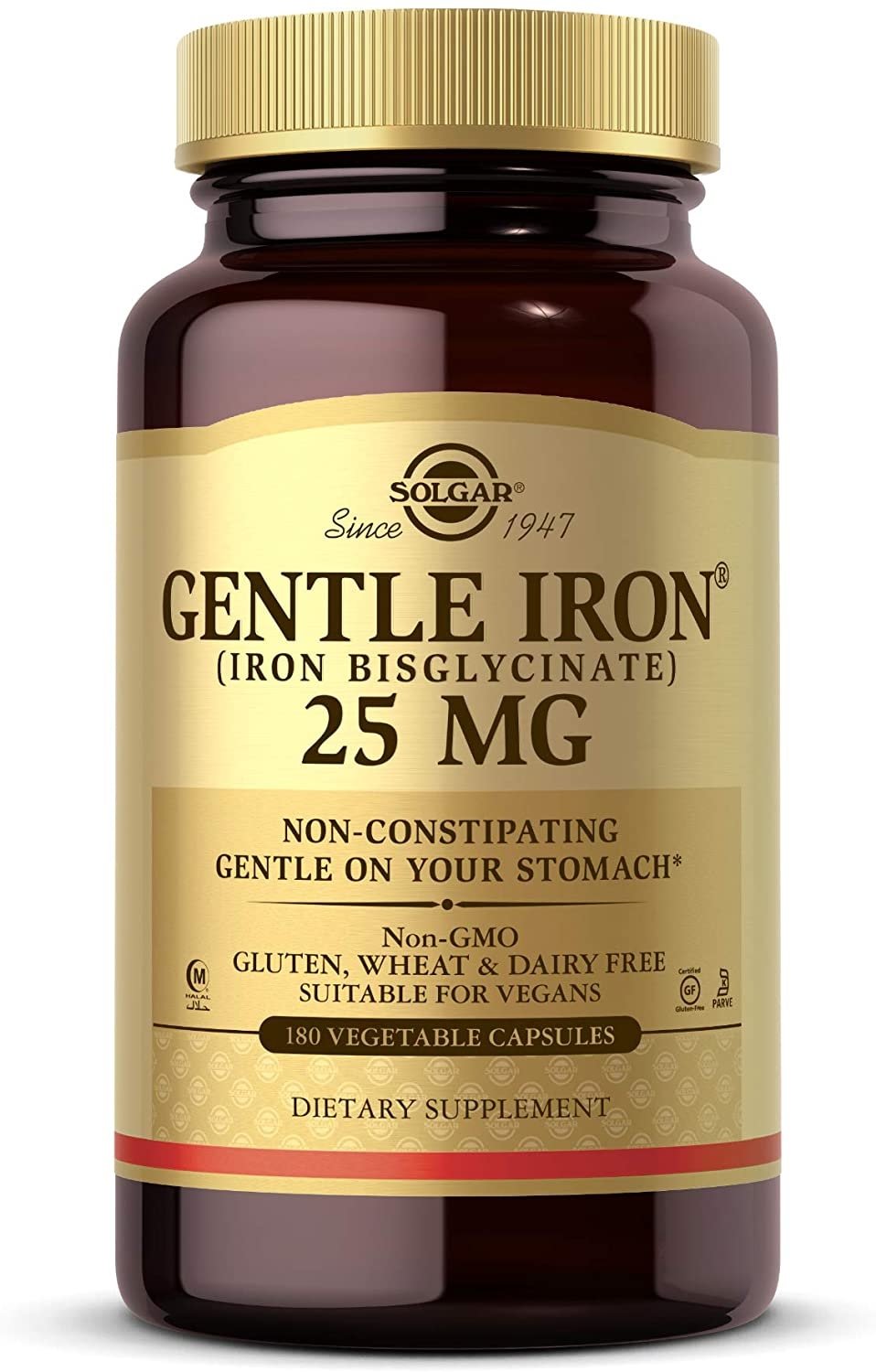 Solgar Gentle Iron 25 mg - saudzīgs dzelzs savienojums - dzelzs bisglicināts 180 kapsulas
