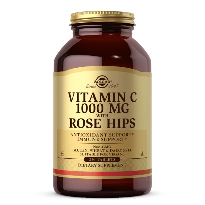 Solgar C vitamīns 1000 mg ar mežrozītēm - C vitamīns 1000 mg ar mežrozītēm 250 tabletes