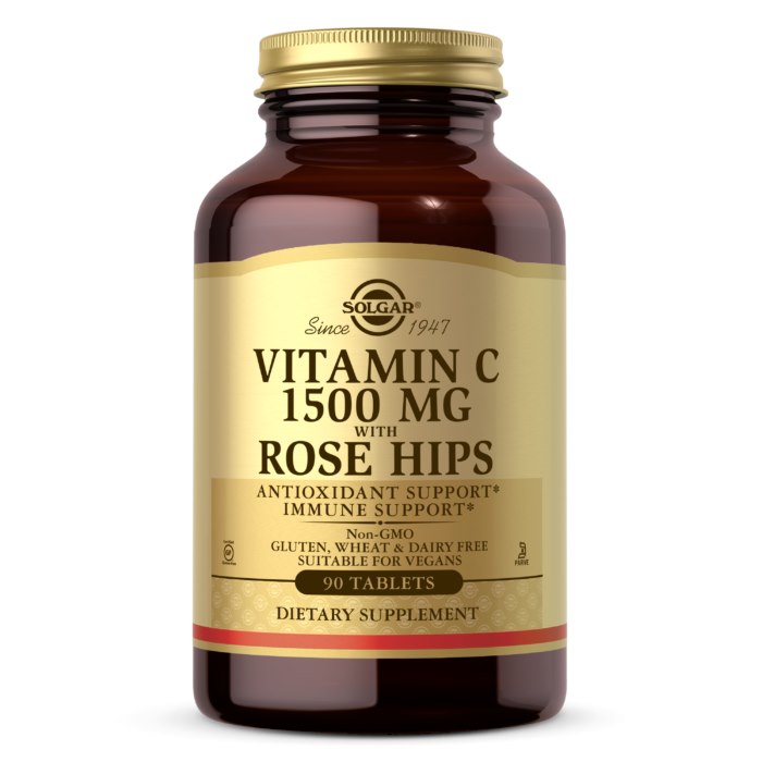 Solgar C vitamīns 1500 mg ar mežrozītēm - C vitamīns 1500 mg ar mežrozītēm 90 tabletes