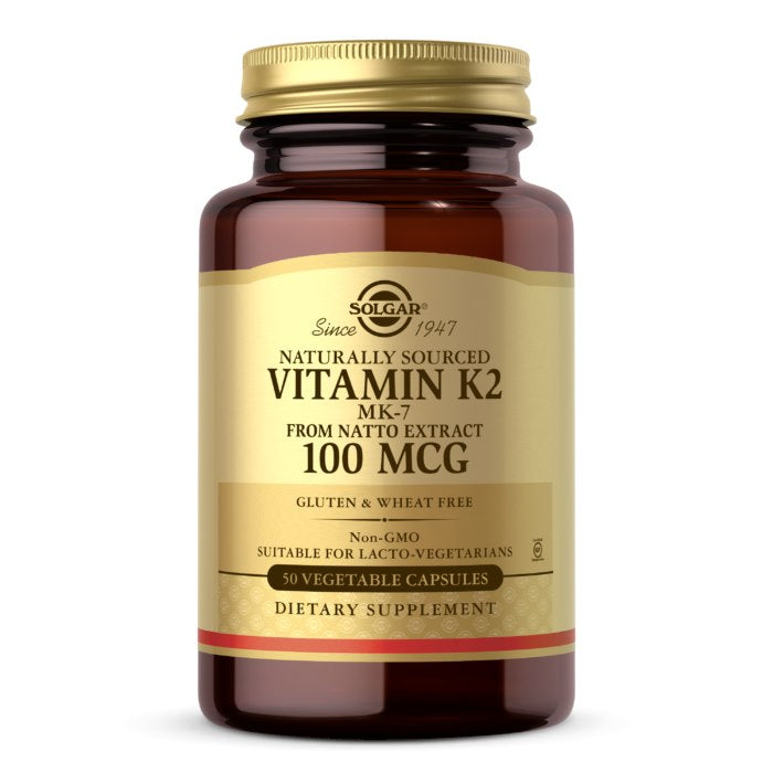 Solgar dabiskas izcelsmes K2 MK-7 vitamīns - dabīgs K2 vitamīns ar Natto 100 mcg 50 kaps.