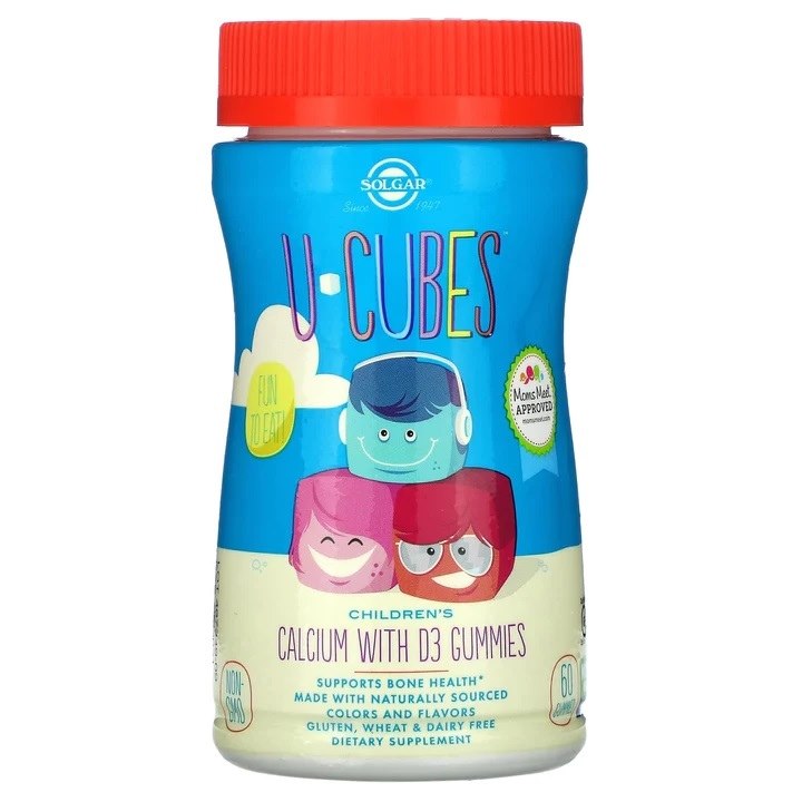 Solgar U-Cubes Calcium with D3 – Kalcijs ar D3 vitamīnu bērniem, 60 gumijas konfektes