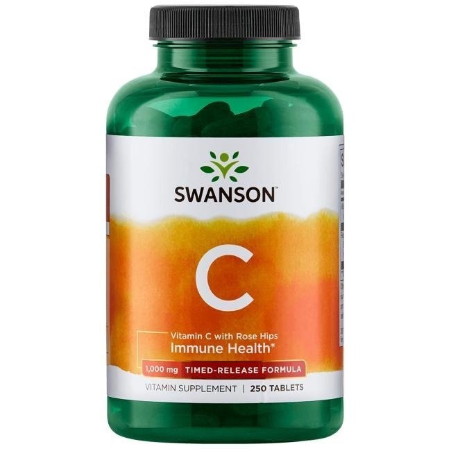 Swanson C vitamīns 1000 ar mežrozīšu augļiem, paildzināta darbība, 250 tabletes