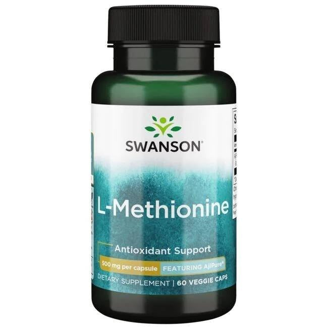 Swanson AjiPure L-metionīns 500 mg 60 kapsulas