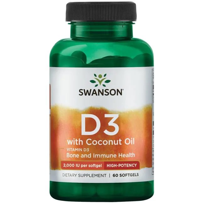 Swanson D3 ar kokosriekstu eļļu, 60 kapsulas