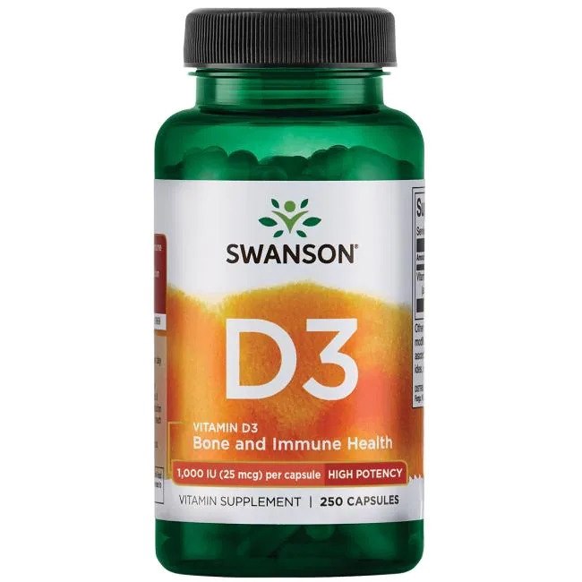 Swanson D3 vitamīns 1000 SV 25 µg 250 kapsulas