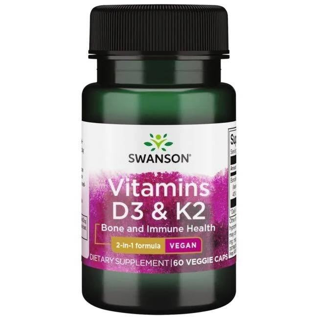 Swanson K2 un D3 vitamīns, 60 kapsulas