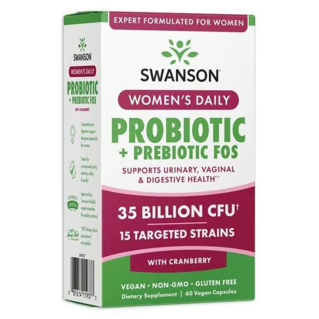 Swanson sievietēm paredzētais ikdienas probiotiķis + prebiotiķis, 60 kapsulas