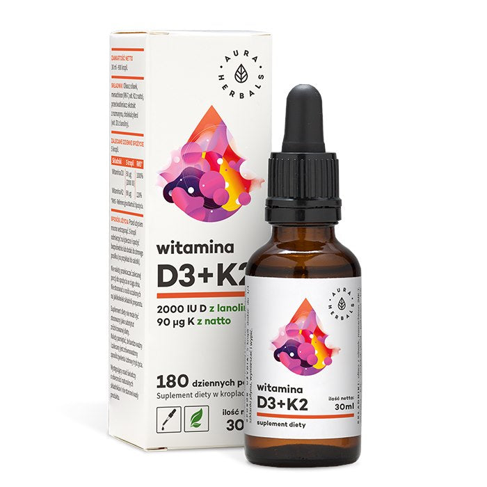 AURA HERBALS D3 + K2mk7 vitamīns pilienos 30 ml