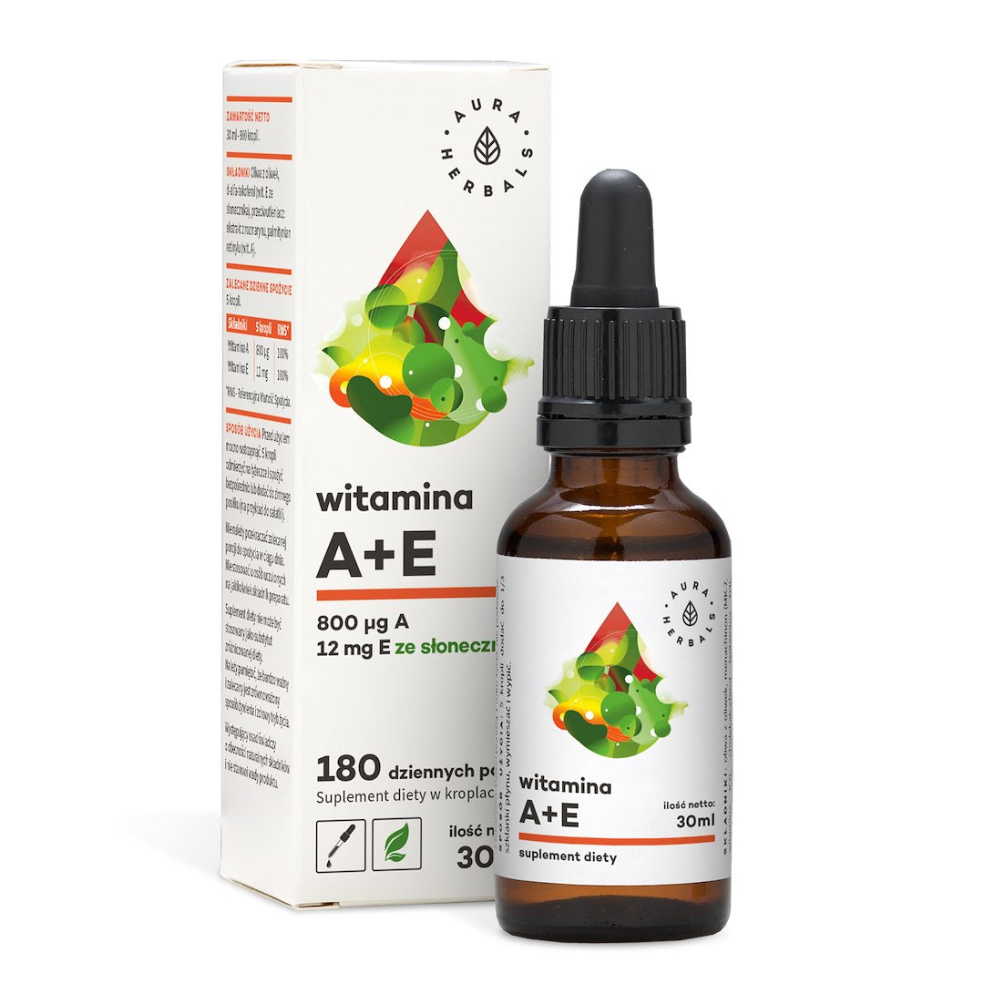 AURA HERBALS Vitamīns A + E – Uztura bagātinātājs pilienos 30 ml