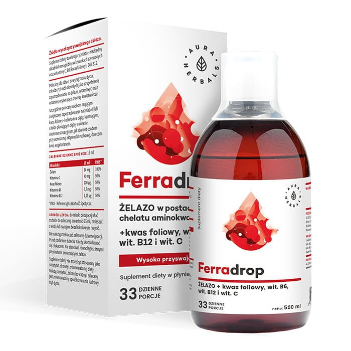 AURA HERBALS Ferradrop - dzelzs un folijskābes šķidrums 500 ml