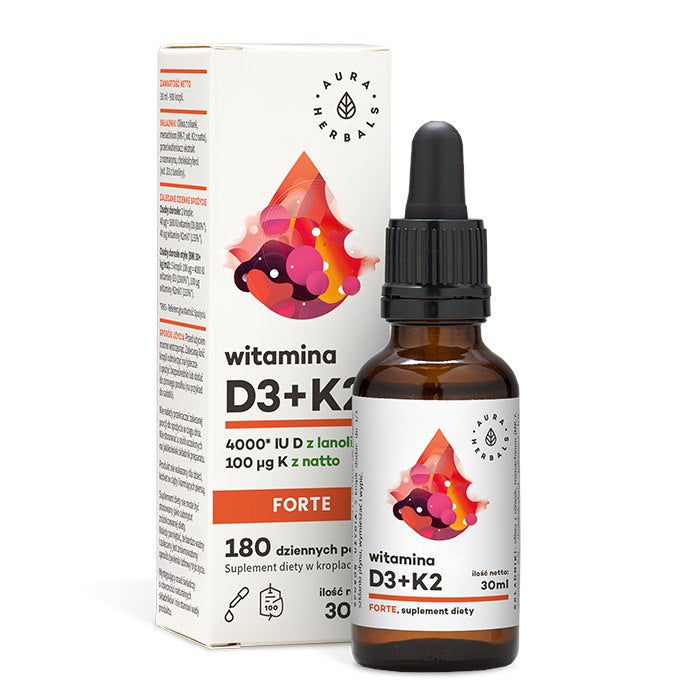 AURA HERBALS D3 + K2mk7 Forte vitamīni pilieni 30 ml
