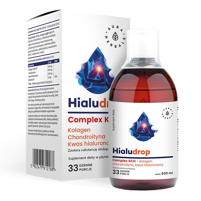 AURA HERBALS Hialudrop komplekss KHH - kolagēns, hondroitīns, hialuronskābe 500 ml