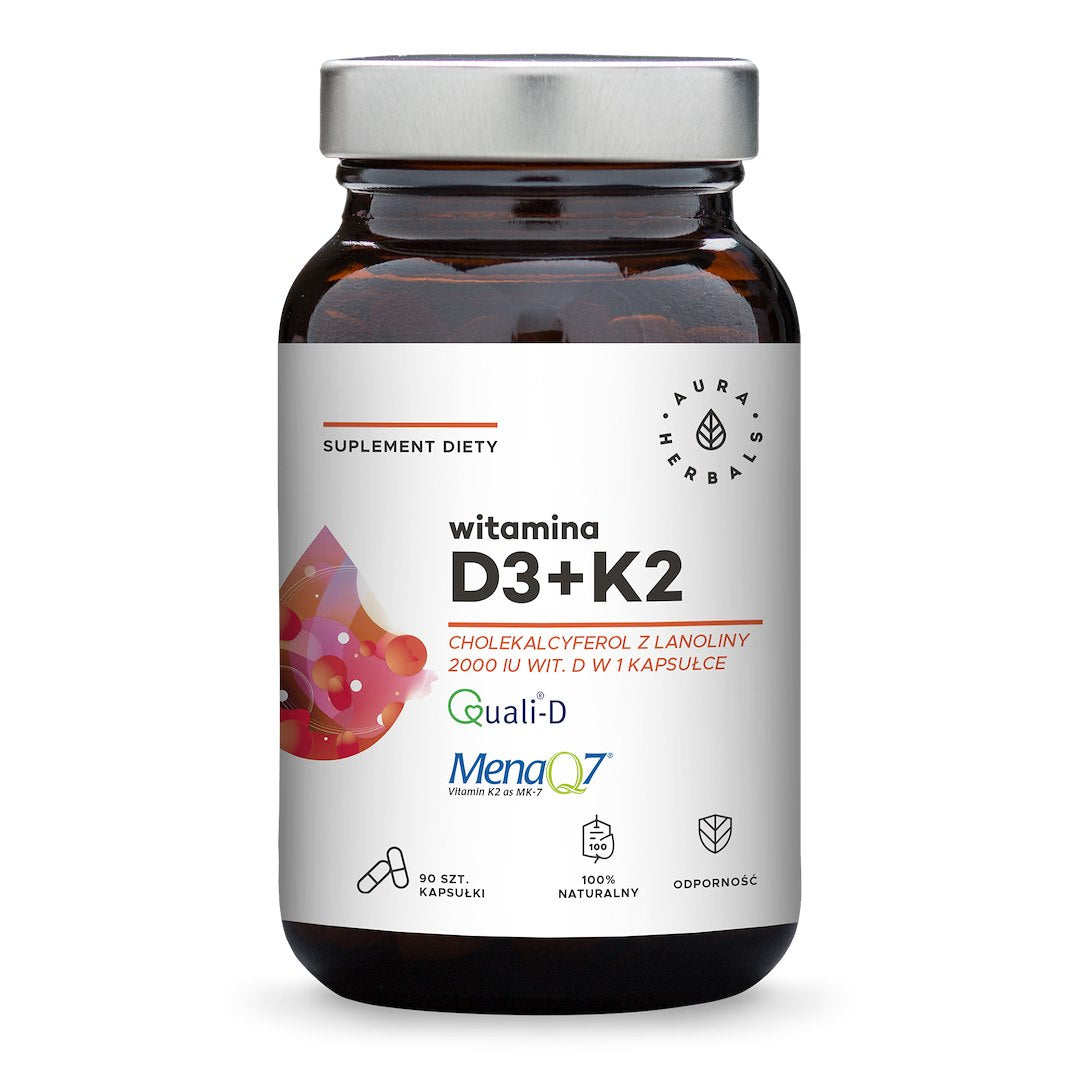 AURA HERBALS D3 2000 SV + K2 vitamīns 90 kaps.