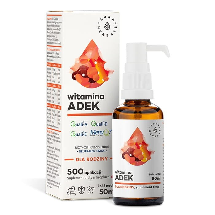 AURA HERBALS Vitamīns A + D3 + E + K2 MK7 ADEK - ģimenei 50 ml