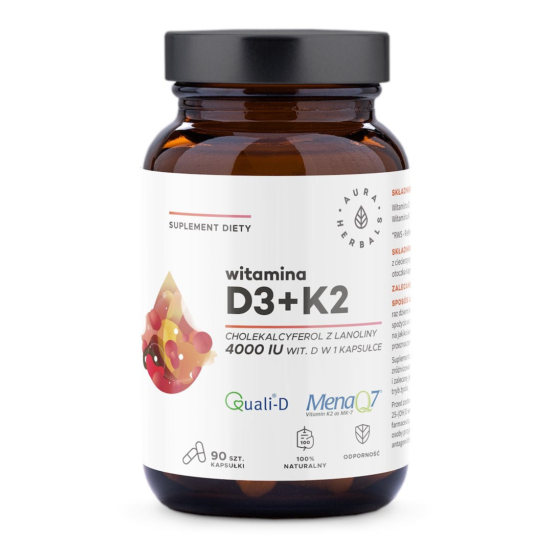AURA HERBALS D3 vitamīns 4000 SV + K2 90 kaps.
