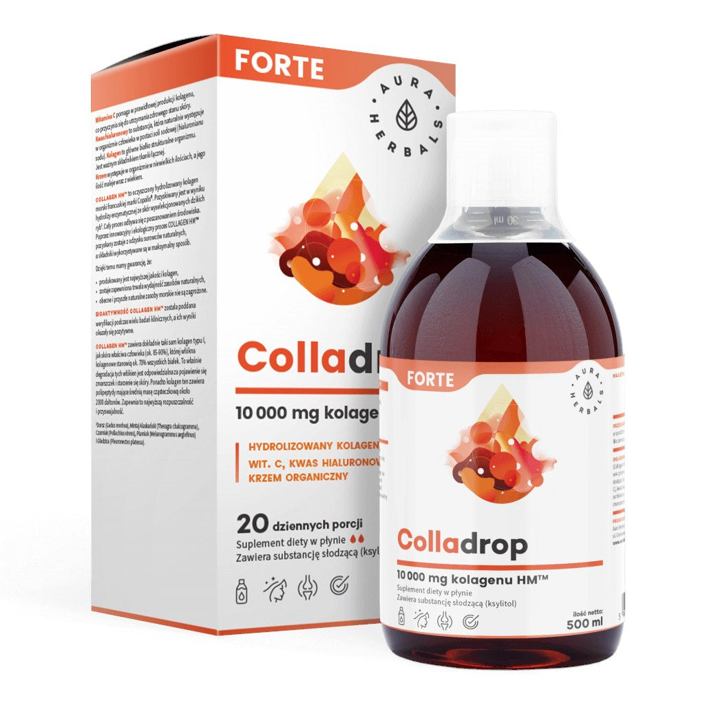 AURA HERBALS Colladrop Forte - Kolagēns HM 10 000 mg šķidrums 500 ml