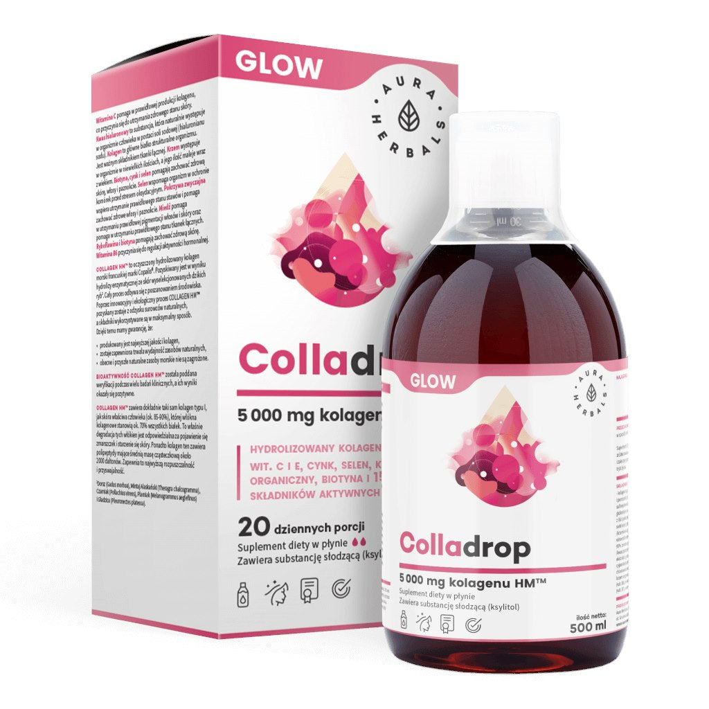 AURA HERBALS Colladrop Glow - kolagēna HM 5000 mg šķidrums 500 ml