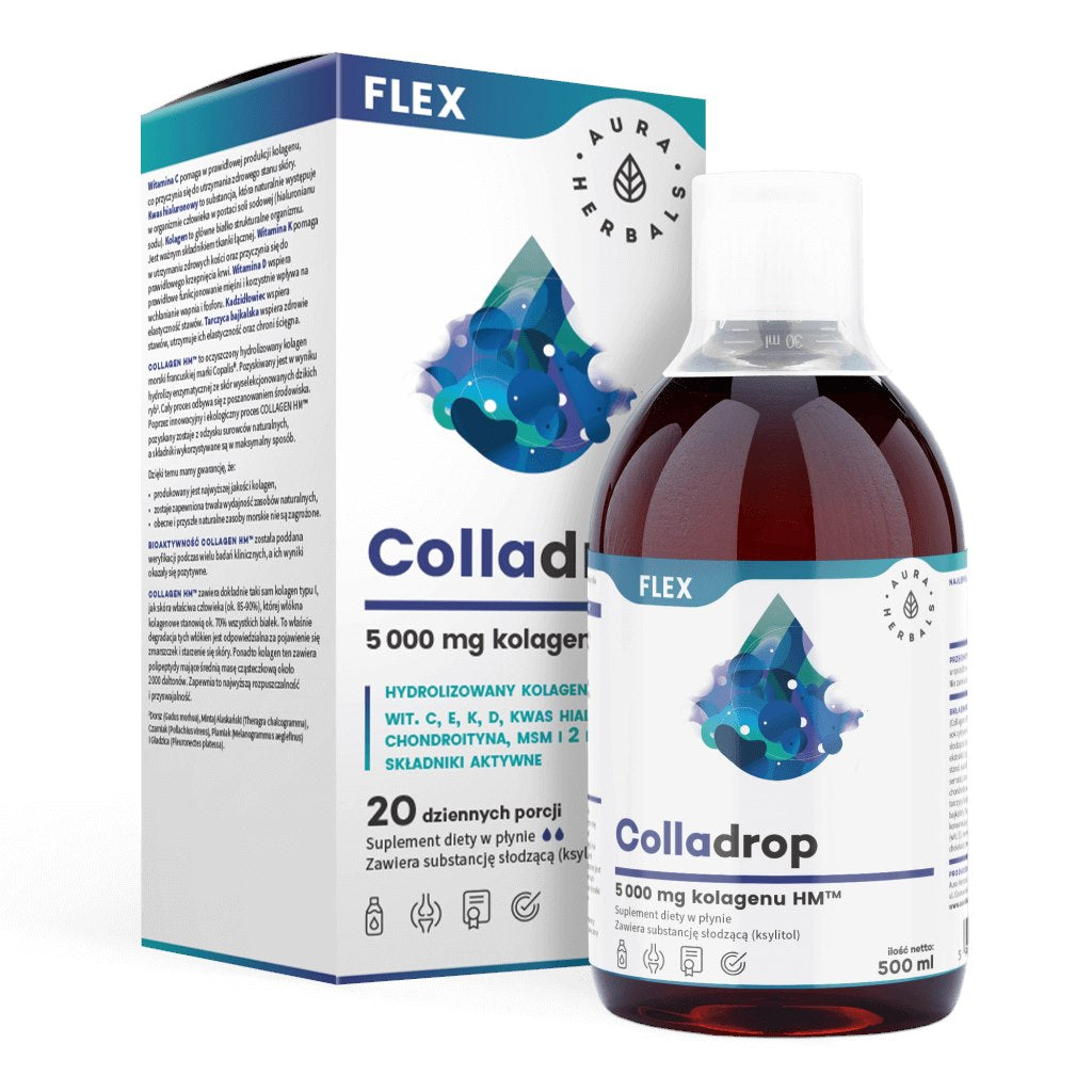 AURA HERBALS Colladrop Flex - kolagēns HM 5000 mg šķidrums 500 ml