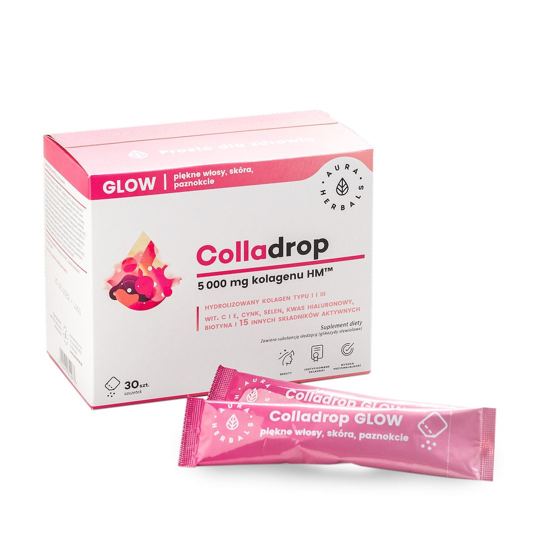 AURA HERBALS Colladrop Glow - kolagēna HM 5000 mg paciņas 6,2 g 30 gab.