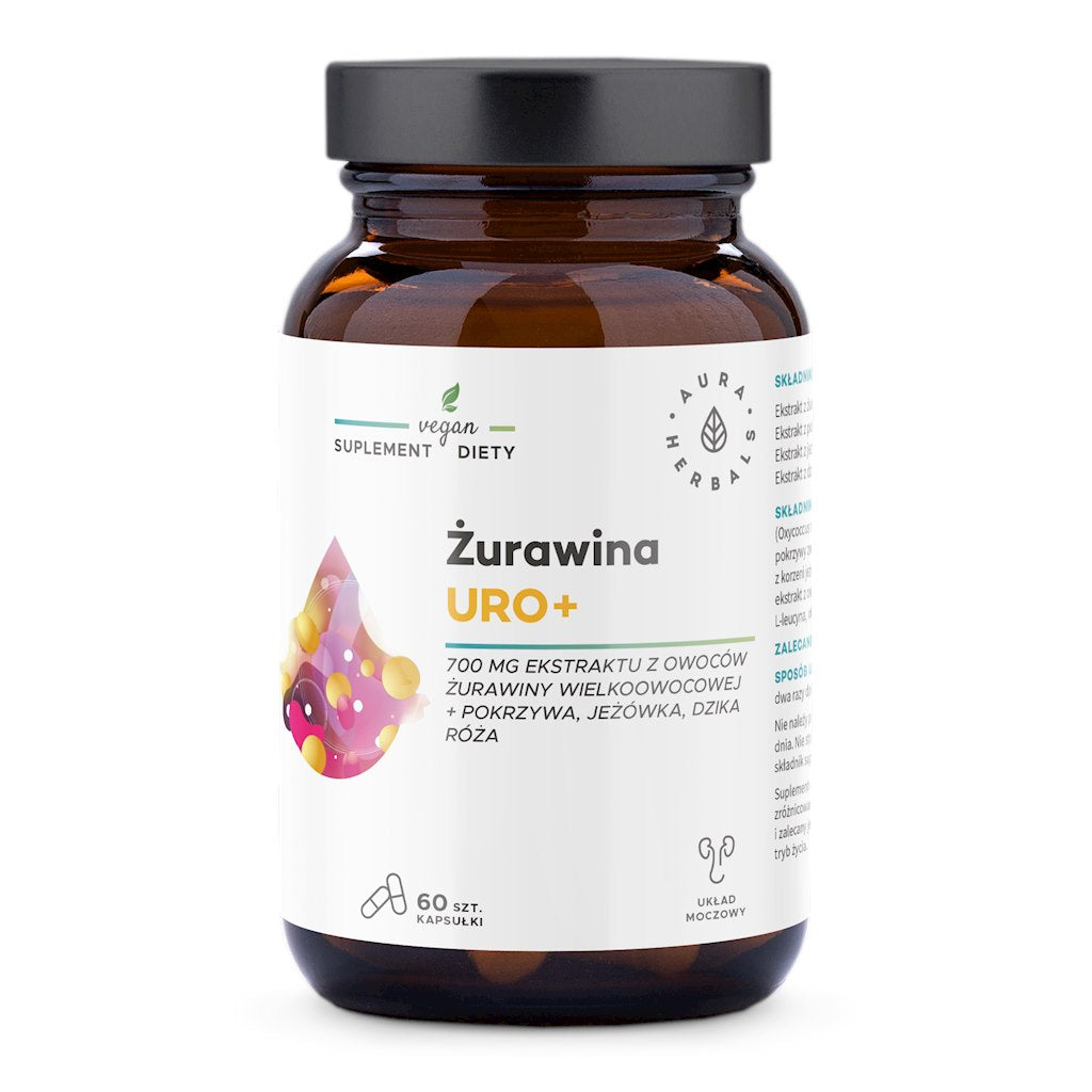 AURA HERBALS Dzērveņu garšas Uro+ 60 kapsulas