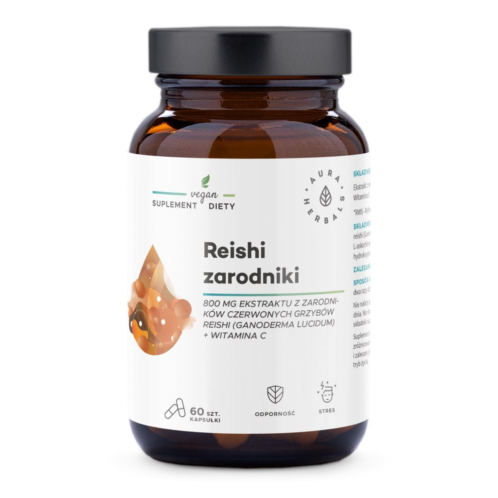 AURA HERBALS Reishi sporas 800 mg + C vitamīns 60 kapsulas