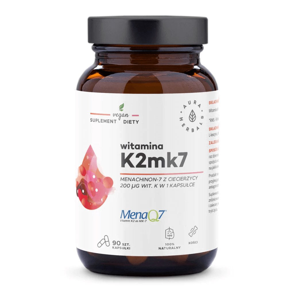 AURA HERBALS vitamīns K2 MK7 200 mcg 90 kapsulas
