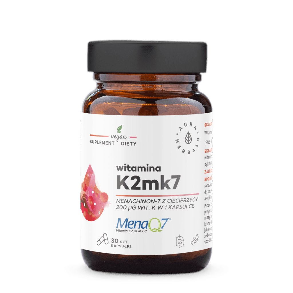 AURA HERBALS K2 MK7 vitamīns 200 mcg 30 kapsulas