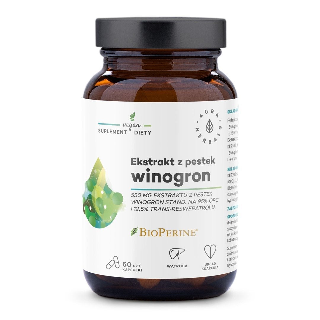 AURA HERBALS OPC 95% - vīnogu sēklu ekstrakts 60 kapsulas