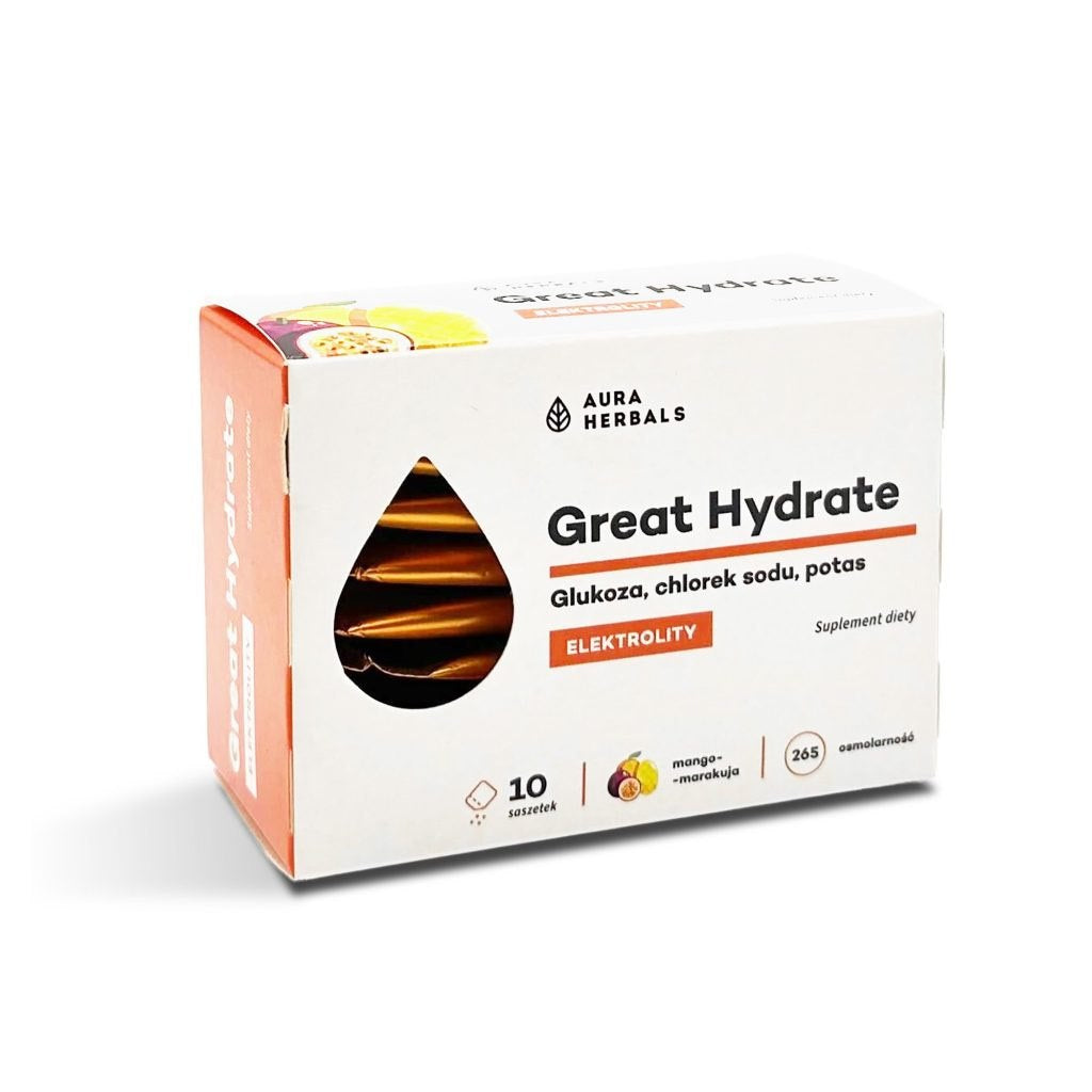 AURA HERBALS Great Hydrate – elektrolīti – mango un pasifloru garšas 10 gab.